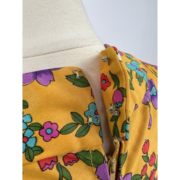 Vtg 60s 70s Yellow Floral Print Maxi Dress Cottage Boho Retro Groovy Handmade - Picture 9 of 16